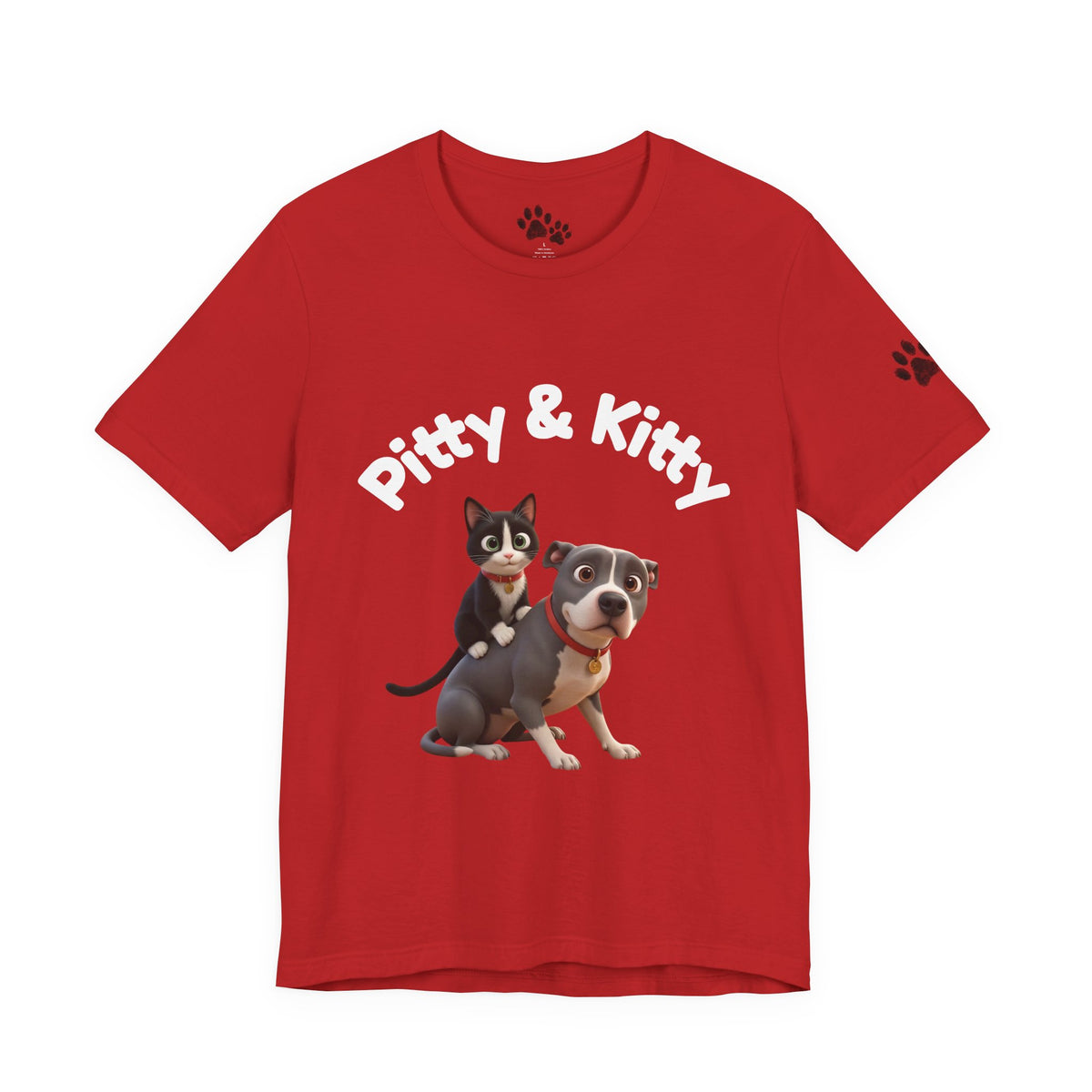 Pitty & Kitty T-Shirt – Friends Paw Print Graphic Tee