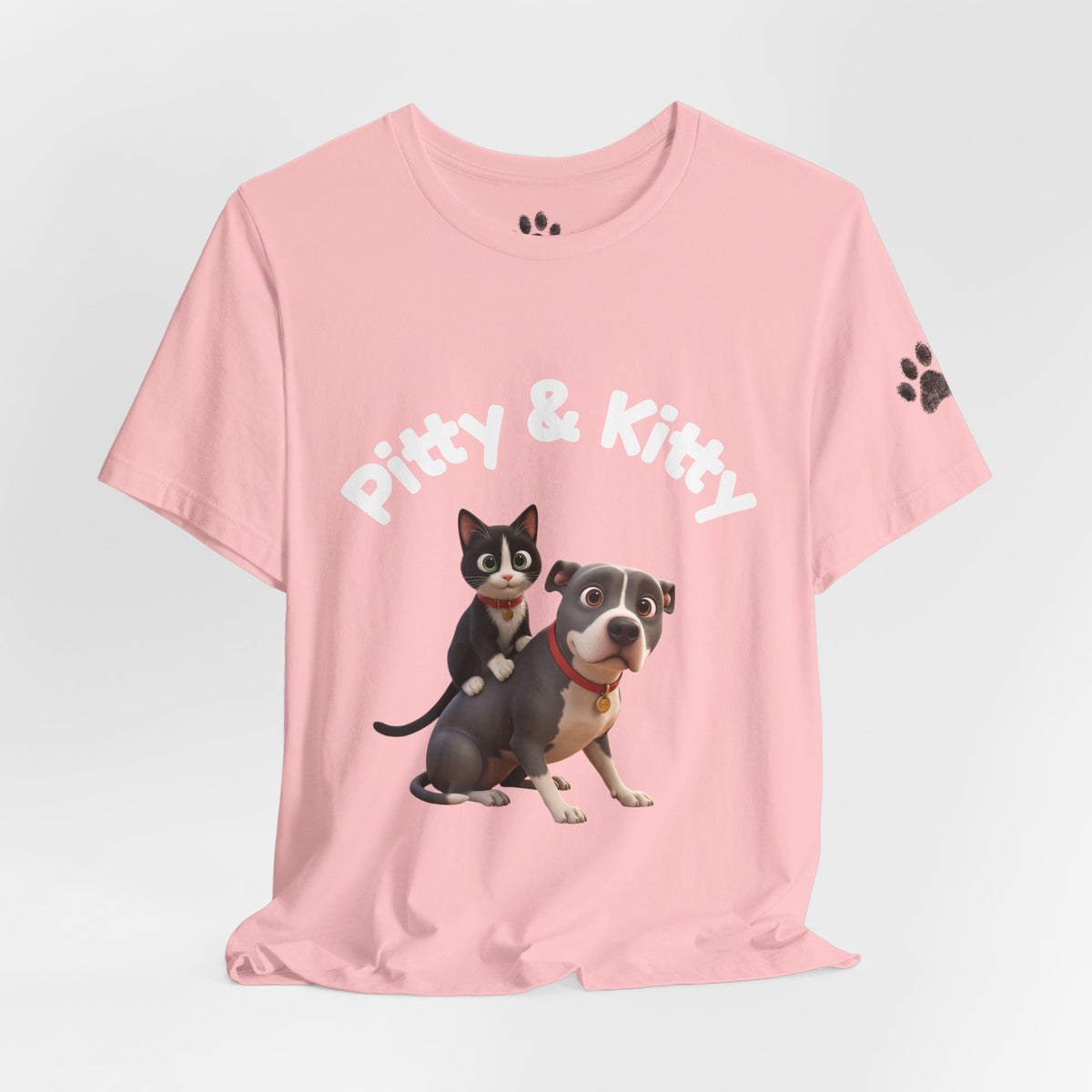 Pitty & Kitty T-Shirt – Friends Paw Print Graphic Tee