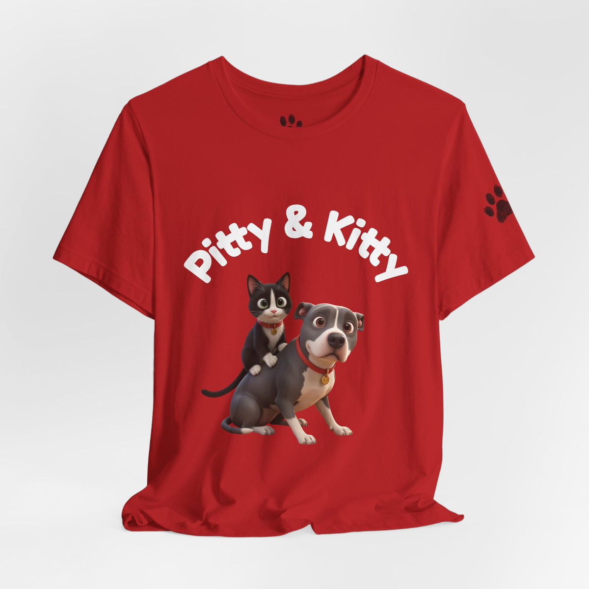 Pitty & Kitty T-Shirt – Friends Paw Print Graphic Tee