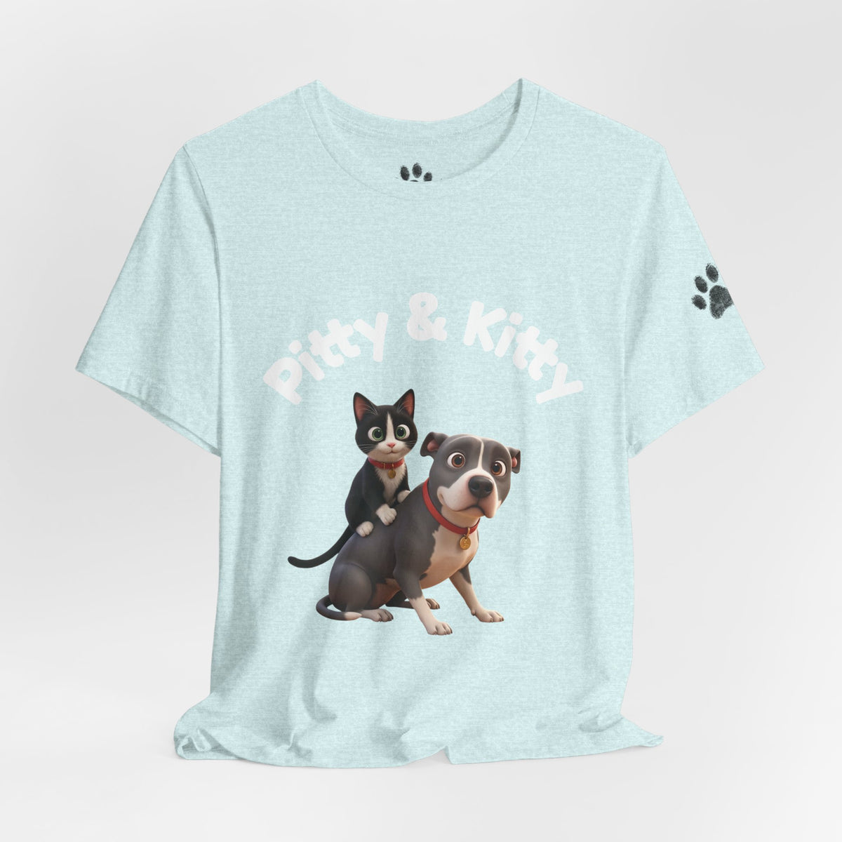 Pitty & Kitty T-Shirt – Friends Paw Print Graphic Tee
